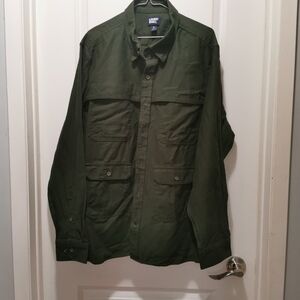 Lands' End Deep Green Button-Up Shirt Jacket